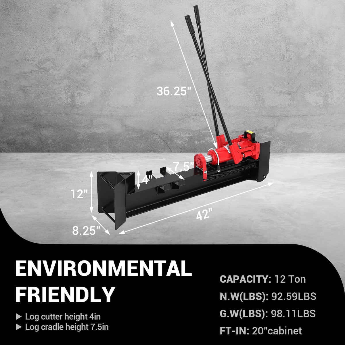 IDEALHOUSE Manual Hydraulic Steel Beam Log Splitter – Portable and Compact, 12 Ton Capacity - Wood Splitting Machine and Equipment for Fireplace, Firewood, & Fire Stove Logs,Outdoor and Backyard