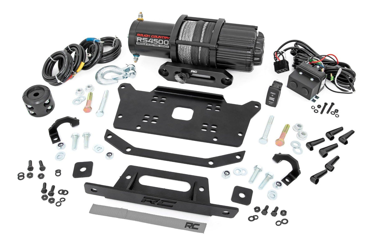 Rough Country 4,500 LB Winch Mount Kit for Honda Talon - Bolt-On Plate with RS4500S UTV Winch & Synthetic Rope