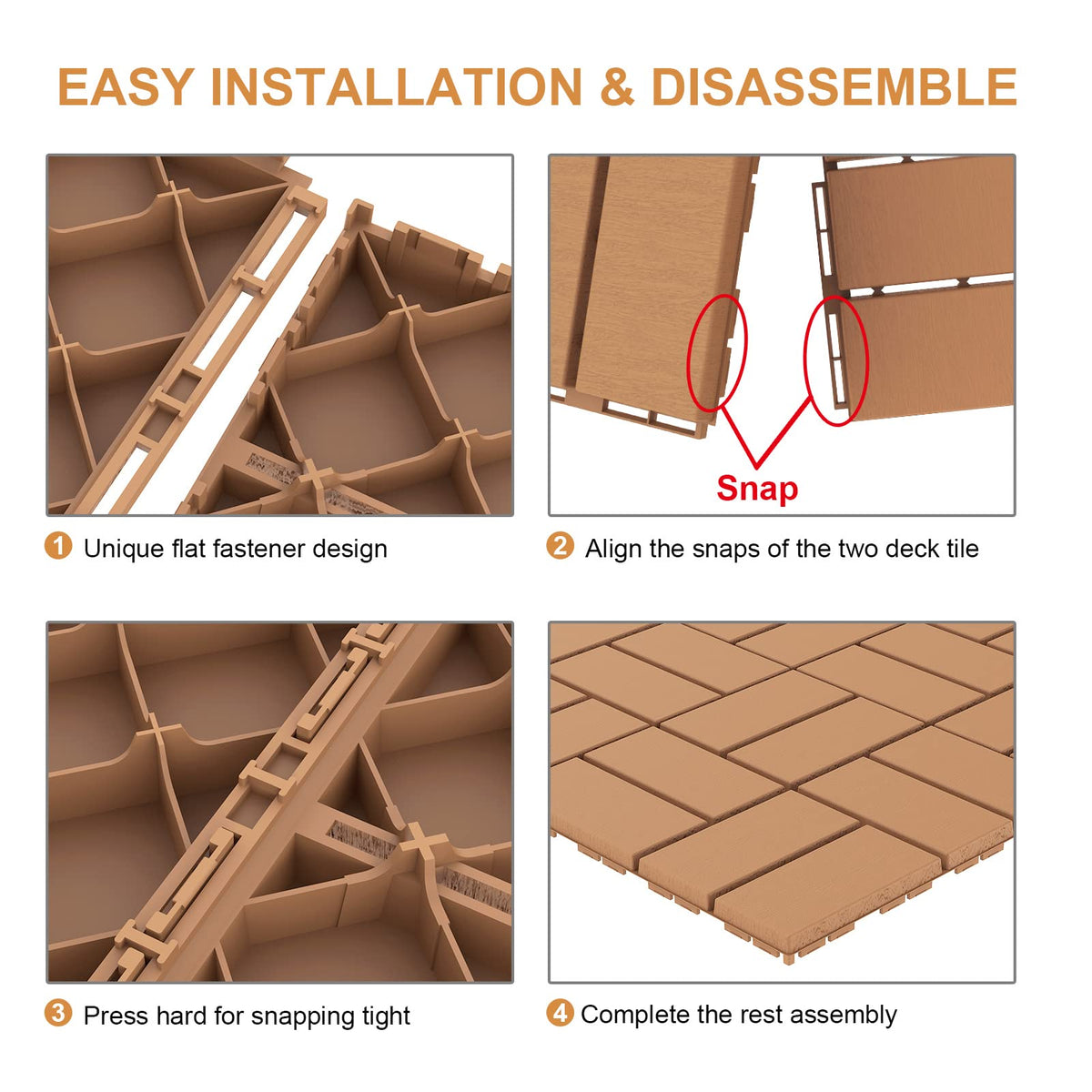 Goovilla Plastic Interlocking Deck Tiles, 36 Pack Outdoor Patio Flooring, 12"x12" Interlocking Decking Tile Outdoor All Weather Use, Waterproof Patio Pavers for Pool Balcony Backyard Porch, Khaki
