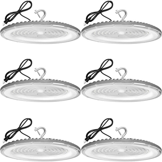 XYCN 6 Pack 400W UFO Led High Bay Light,120VAC,5000K Daylight Commercial Bay Lighting,IP66 Waterproof,61050LM,1750W MH/HPS with Plug Area Lighting for Warehouse/Shop/Workshop/Barn/Gym/Factory