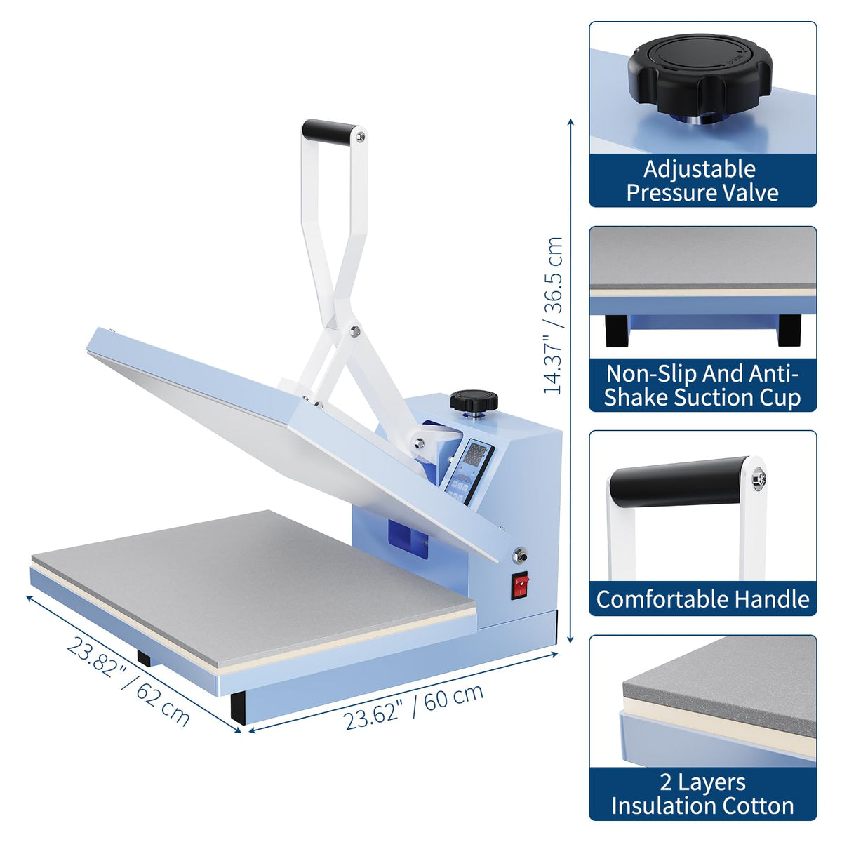 16x24 Heat Press, Digital Professional Press Machine, Fast Heating, Industrial Quality with Adjustable Pressure Industrial Digital Heat Transfer Machine for T-Shirt, Light Blue