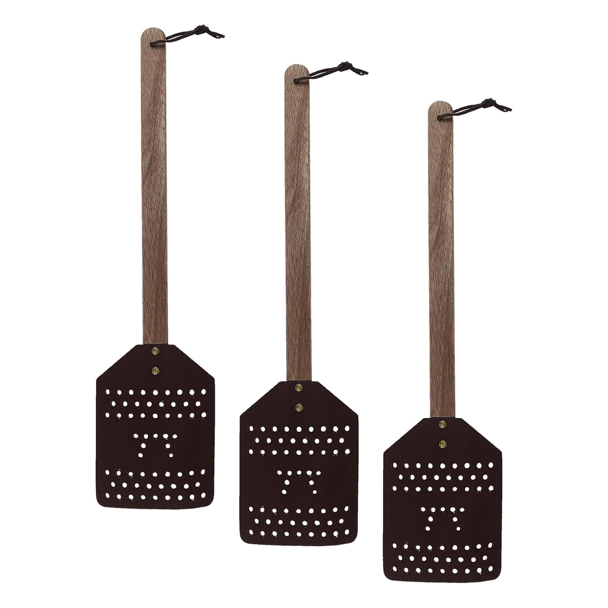 Outset Acacia Wood and Leather Heavy Duty, Extra Large Fly Swatter, Brown (Pack of 3)