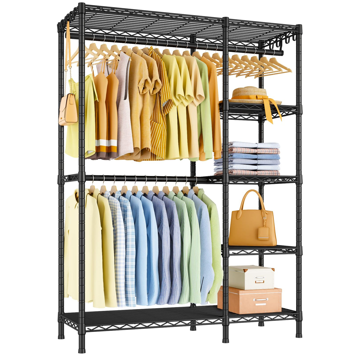 Ulif F2 Clothes Rack, 5 Tiers Heavy Duty Garment Rack for Bedroom, Freestanding Adjustable Closet Storage Organizer, 46.1" W x 15.4" D x 78.3" H, Load 630lbs, Upgraded Black