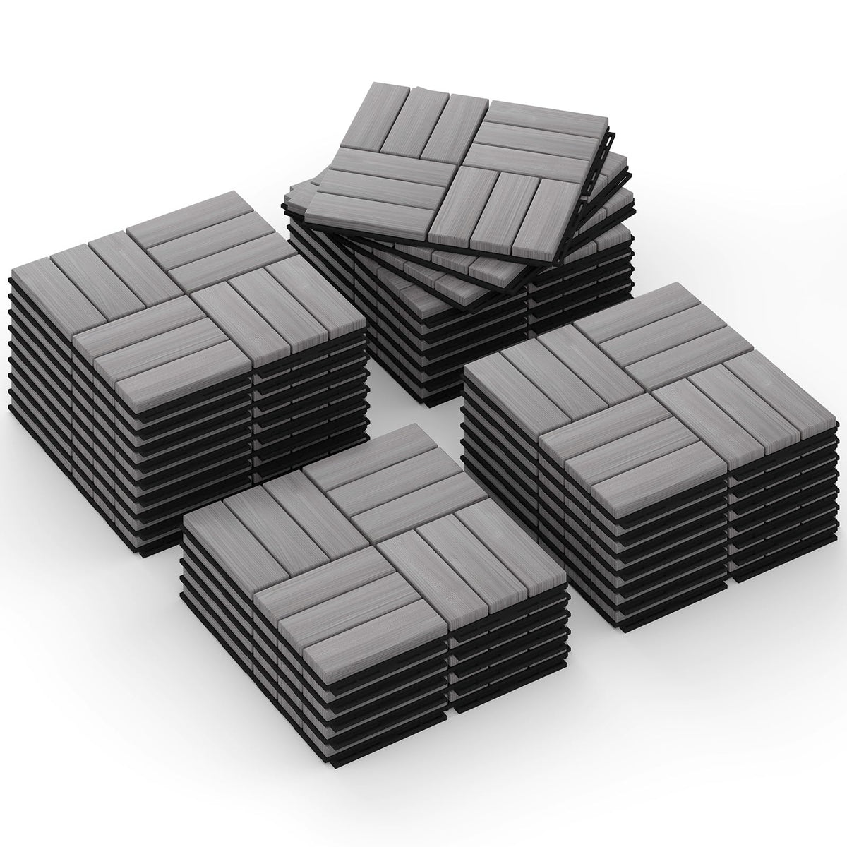Rovibek Acacia Wood Interlocking Deck Tiles, 30PCS 12"x12" Outdoor Waterproof Decking Tiles, All Weather Use for Balcony Patio Backyard Poolside, Indoor & Outdoor, Checker Gray