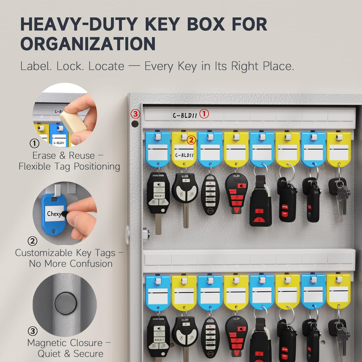 WeHere 72-Key Smart Key Lock Box, Wall-Mount Key Cabinet with Key Management App(Track Key Borrow/Return), Keypad, Bluetooth & WiFi Unlock (Sold Separately) for Commercial, School, Rental, Office