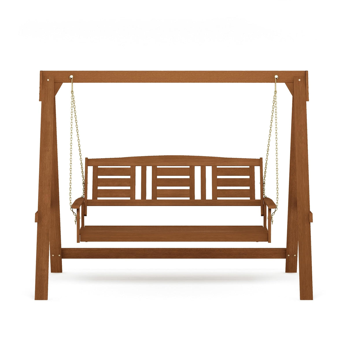 Furinno TIOMAN Porch Swing, Outdoor 3-Seater Patio Wooden Swing with Stand, for Patio, Garden, Porch, Light Wood