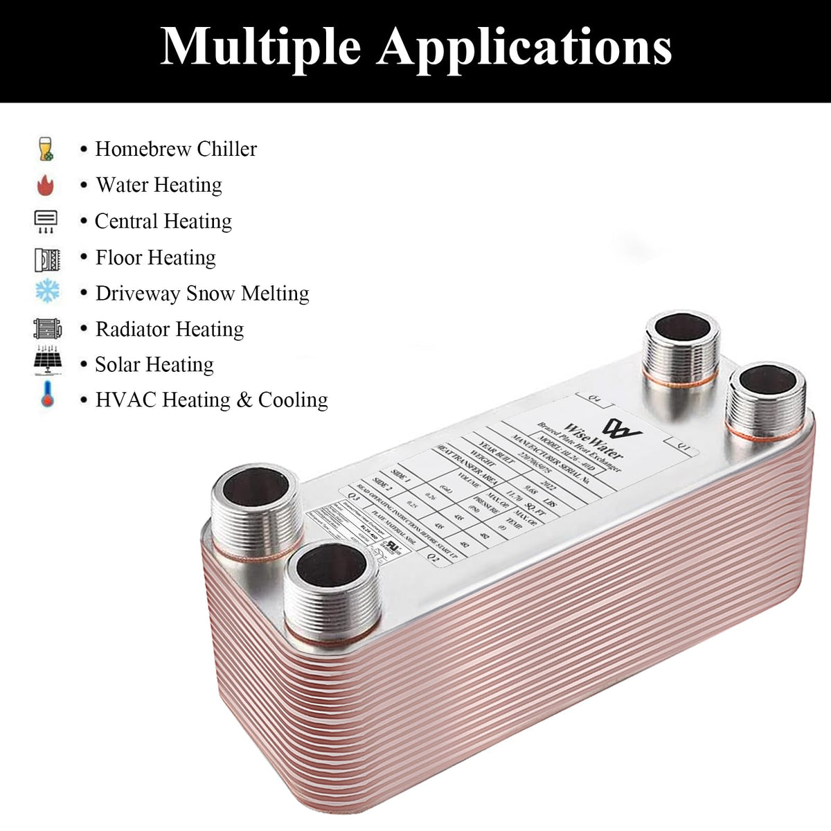 AB Plate Heat Exchanger, 4"x12" 30 Plates Water To Water Heat Exchanger, Copper/SS316L Stainless Steel Brazed Plate Heat Exchanger For Floor Heating, Water Heating, Snow Melting