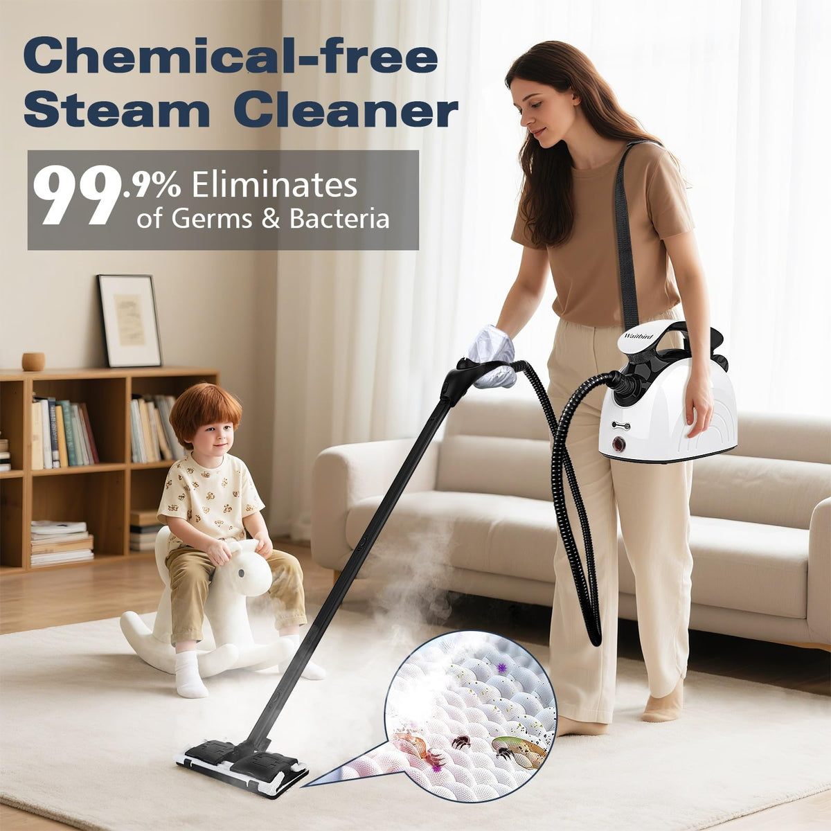 Steam Cleaner, Handheld Steamer with 21 Accessories, 248°F High-Temperature Steam for Floors, Grout, Tiles, Carpet, Cars - Portable 1.08L Tank, Child Lock, Chemical-Free Cleaning