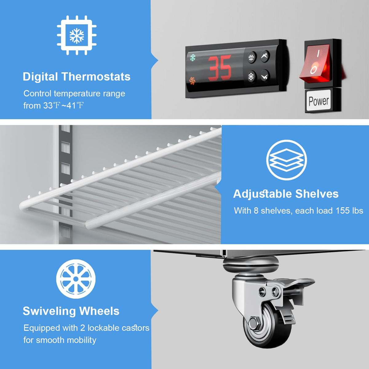 LCEKY 48" W 4 Door Commercial Refrigerator Stainless Steel 36 Cu.ft Fridge for Restaurant, Bar, Shop Upright