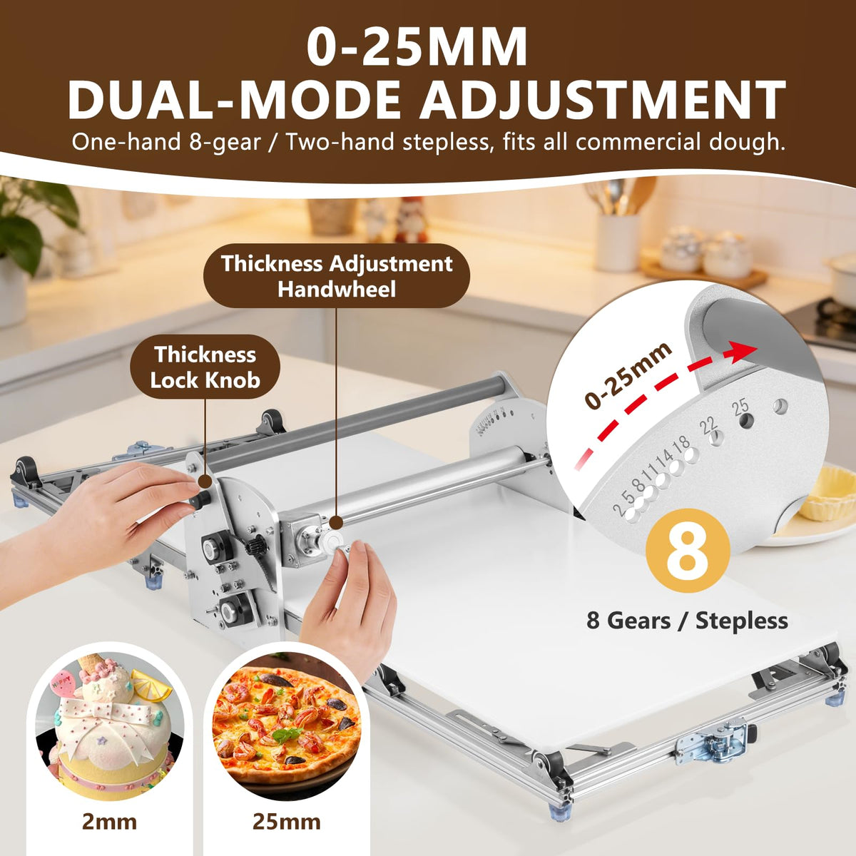 Electric Dough Sheeter Machine 17.7" Commercial Dough Rolling Machine Electric Dough Roller Machine Folding Dough Sheeter Reversible Control with 0-25MM Thickness Adjustment
