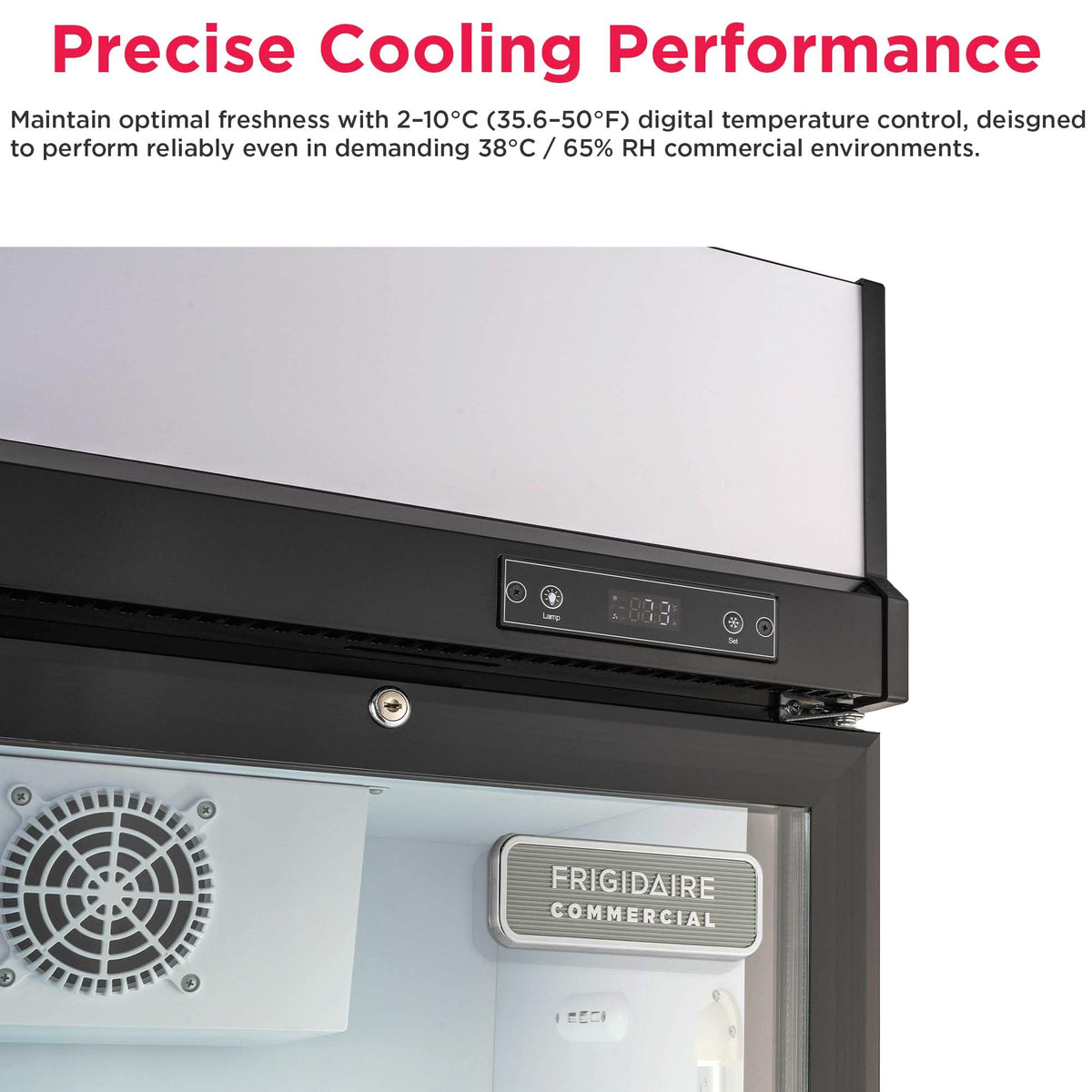 Frigidaire Commercial, 70.9" Triple Door Glass Display Refrigerator, Merchandiser Fridge, 49 Cu Ft, LED Lighting, 8 Wire Shelves, Digital Temperature Control, Self-Closing Glass Doors