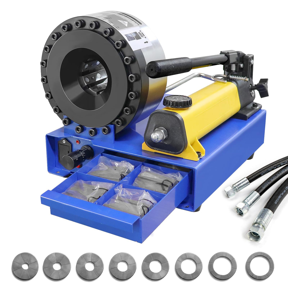 LABFENG Hose Crimper with 8 Sets of Dies High Pressure Hydraulic Hose Crimping Handheld Hydraulic Hose Crimping Tool (Hose Crimper)