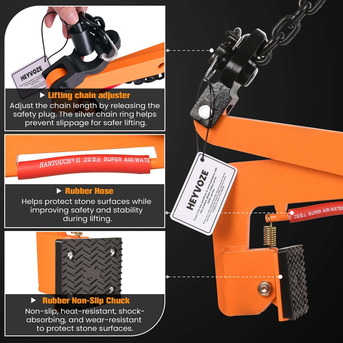 HEYVOZE 1763 lbs Heavy-Duty Stone Lifting Clamp, 14.2–35.5 in Opening Range, Granite Slab Lifting Clamp for Vertical Hoisting of Stone Slabs and Blocks