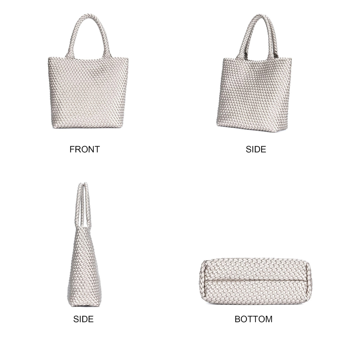 BAGOK Woven Tote Bag for Women, Handwoven Vegan Leather Shoulder Bag with Zipper Clutch, Large Tote Purse for Work, Travel, Beach & Weekend Getaway