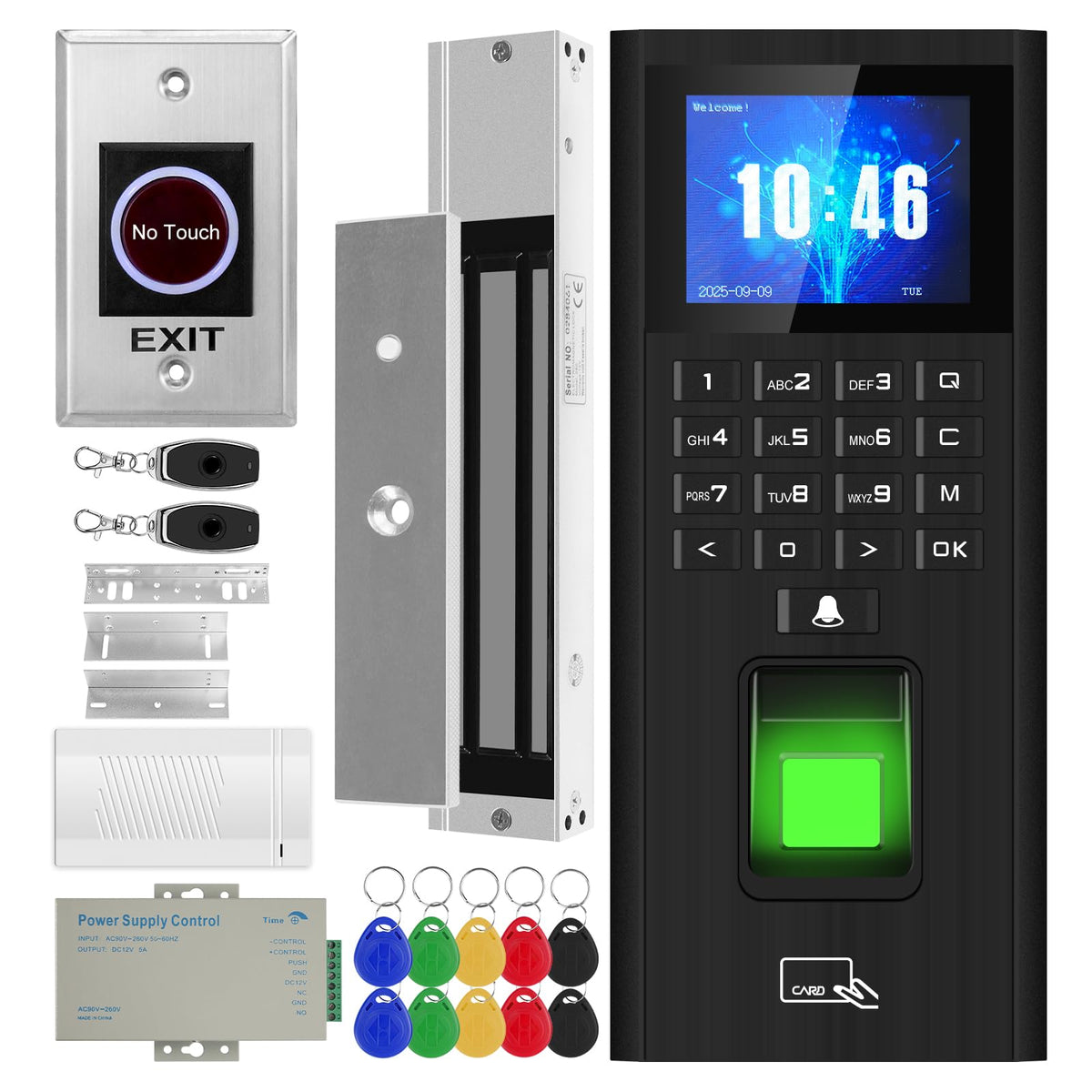 XYBkey Complete Biometric Fingerprint Security Access Control System Kit, RFID Keyboard Door Lock, Time and Attendance System, Smart Remote Control Door Opener, 600-Pound Electromagnetic Lock + ZL