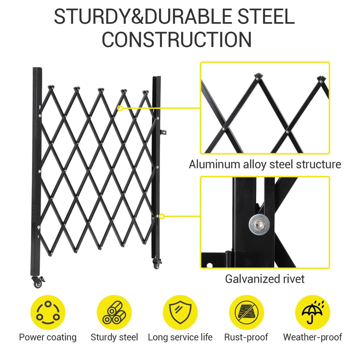 Double Expandable Gate, 64"H x 122"W Folding Security Door Gate, 360° Rolling Barricade Gate, Heavy-Duty Steel Outdoor Retractable Lockable Scissor Gates for Courtyards, Garages, Gardens, Pool