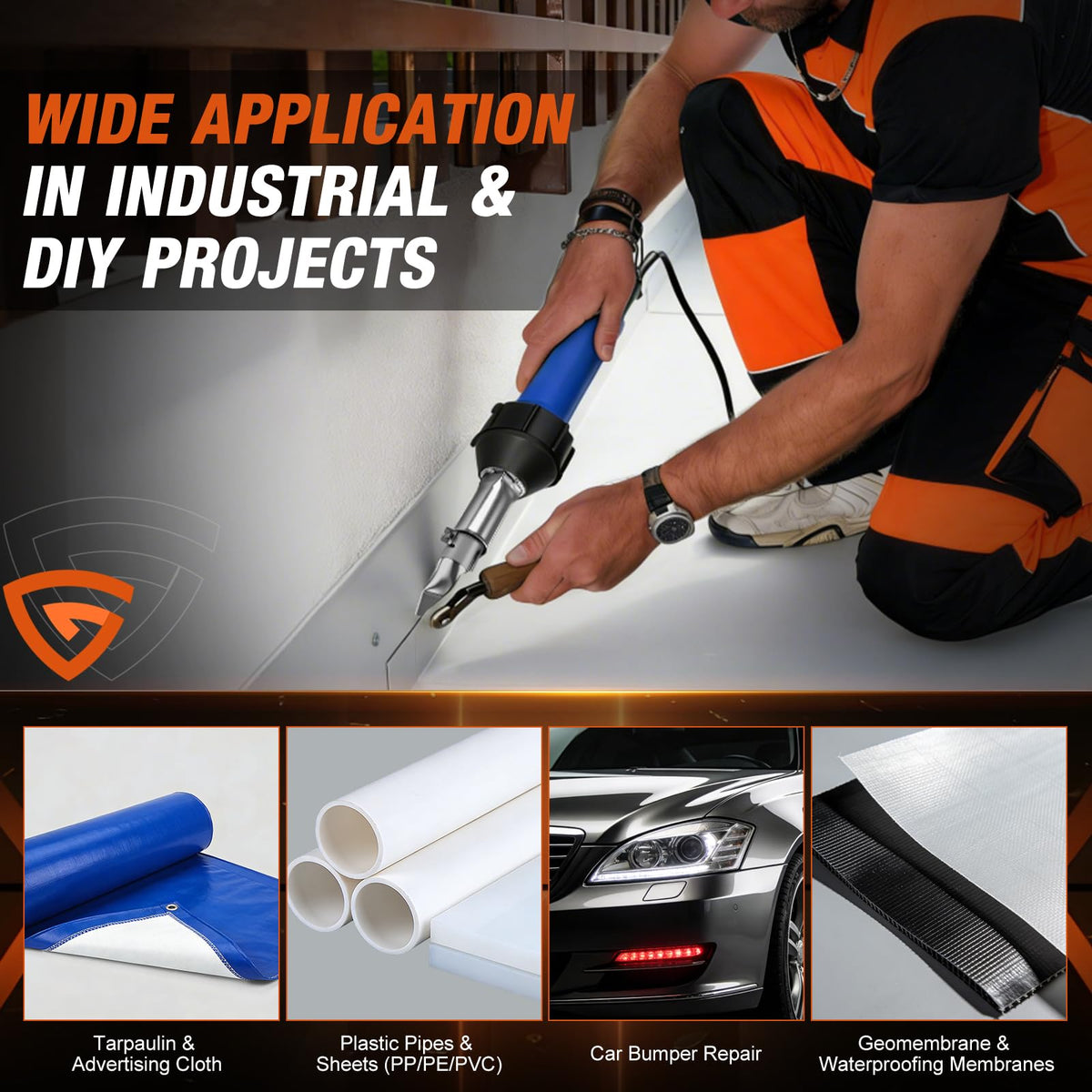 Hot Air Gun PVC Heat Gun Hand Held Plastic Welder heating gun 110V 1600W, Vinyl Welding Handheld Plastic Hot Air Heat Gun Welding Torch with Various Rollers & Stainless Steel Nozzles