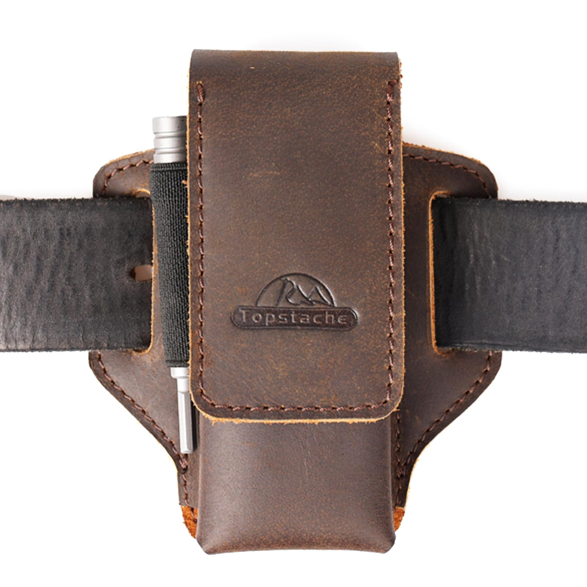 Topstache Leather Multitool Sheath for Belt - Multitool Holder - EDC Belt Organizer - Two Magnetic Closure - Darkbrown