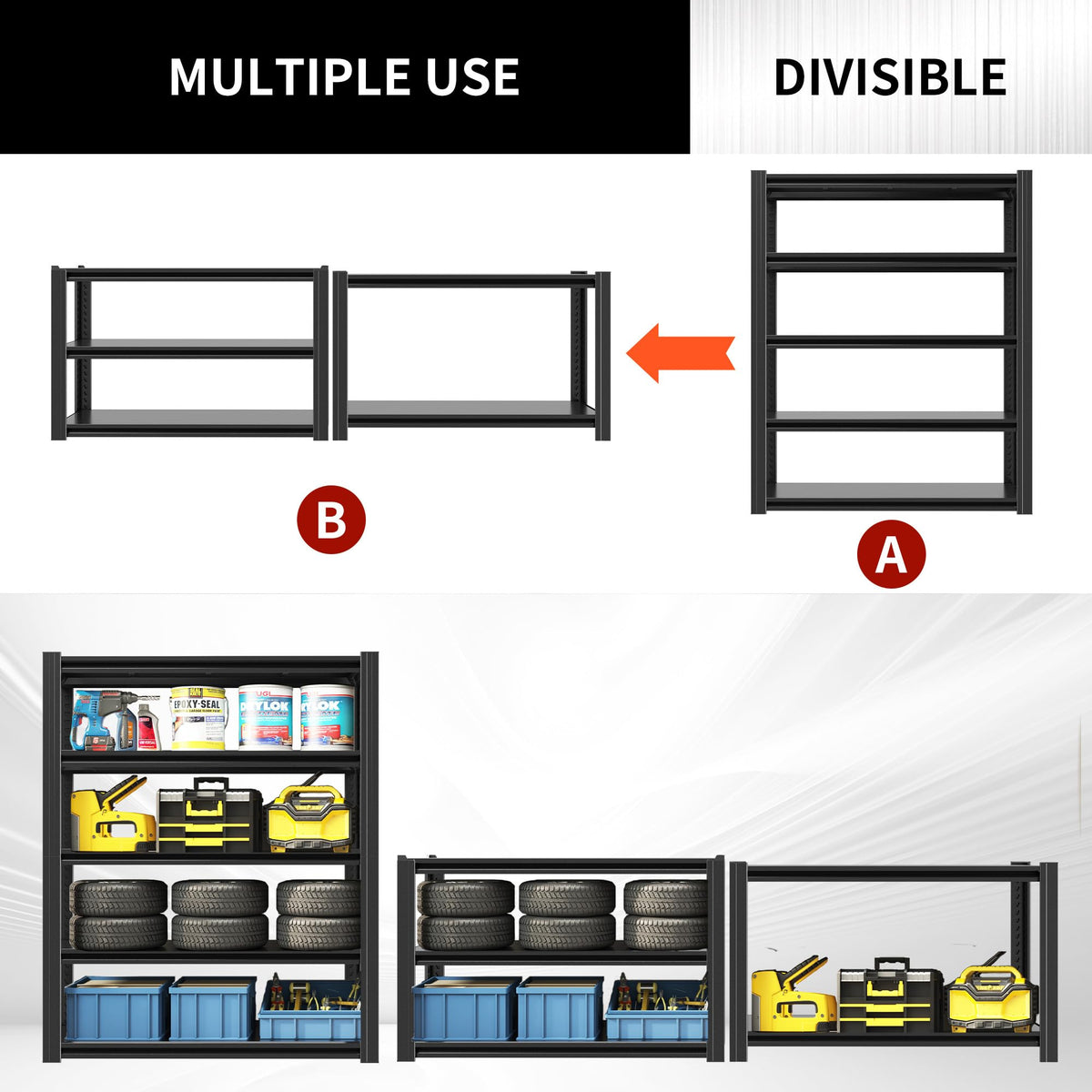 EKJ 78" H Garage Shelving 3000LBS Heavy Duty Storage Racks, Adjustable 5 Tier Metal Shelves Unit, Industrial Utility Shelves for Workshop, Basement, Home Office 78" H*47.2W*18D