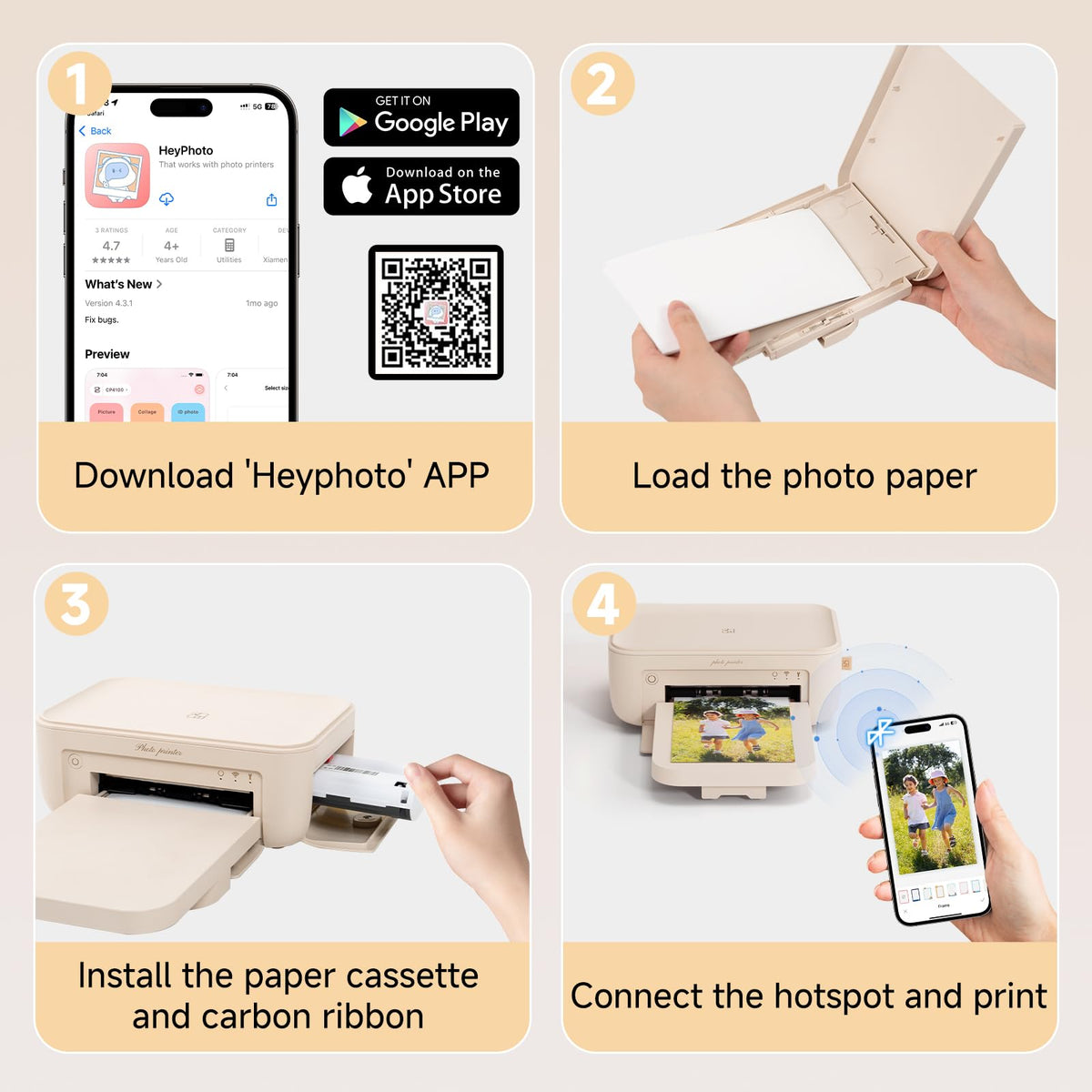 HPRT Photo Printer 4×6”, Wi-Fi Full-Color Instant Phone Phtoto Printer for iPhone, Android, Smartphone, Thermal Dye-Sublimation Impresora De Fotos for Home Use, + 20 Sheets Photo Paper & 1 Ribbon