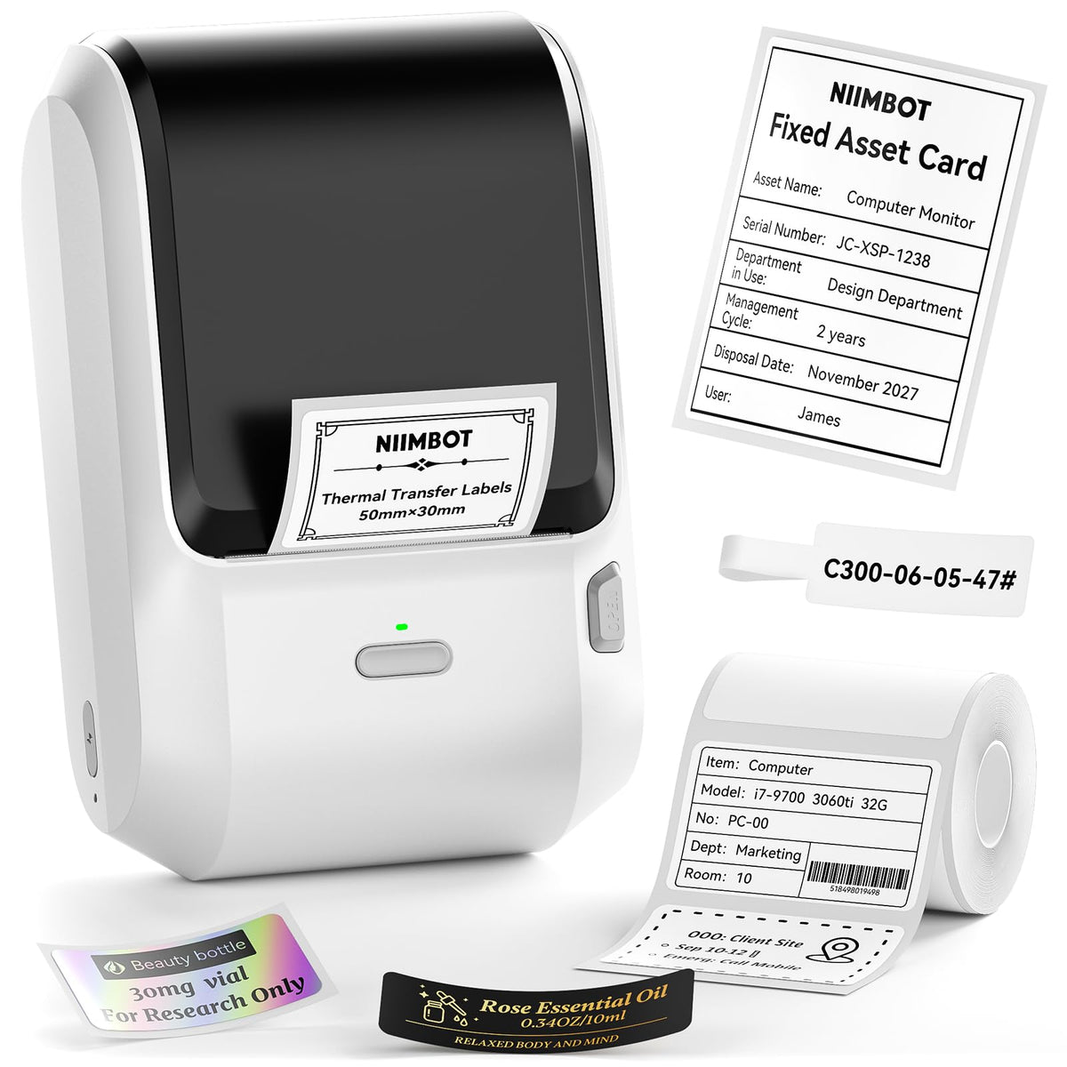 NIIMBOT M3 Label Maker Machine with Tape, 3'' Bluetooth Thermal Transfer Sticker Printer for Small Business Clothing, Address, Cable Storage, Compatible with Phones & PC(Not for 4x6 Shipping Label)