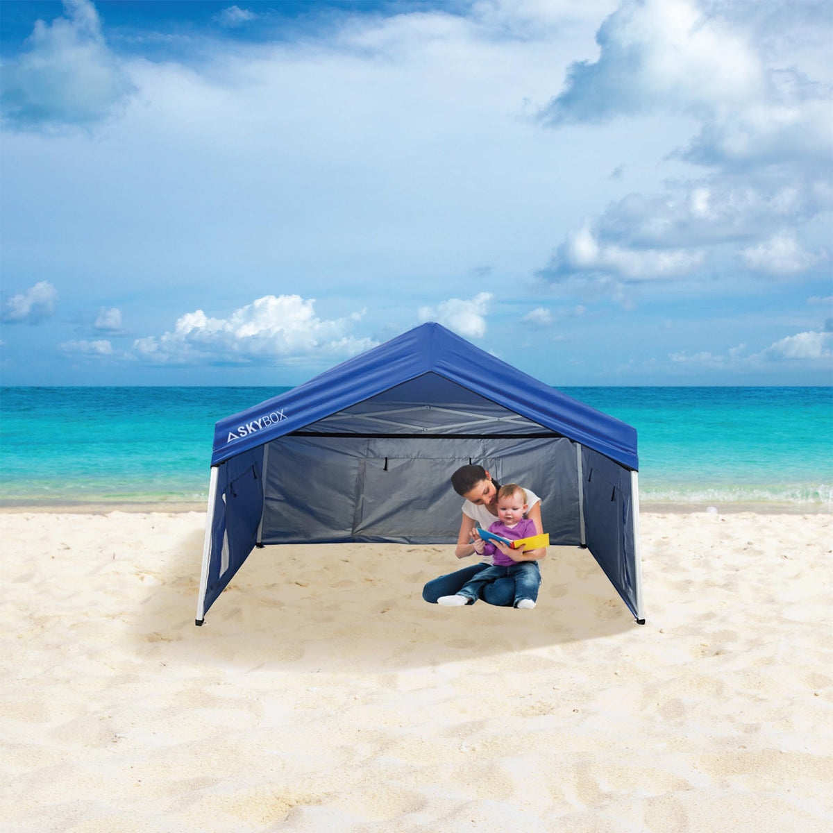 Caravan Canopy Skybox 3.2 Foot x 6.5 Foot Instant Multipurpose Height Adjustable Steel Frame Outdoor Sport Shelter Canopy with Carry Bag, Blue