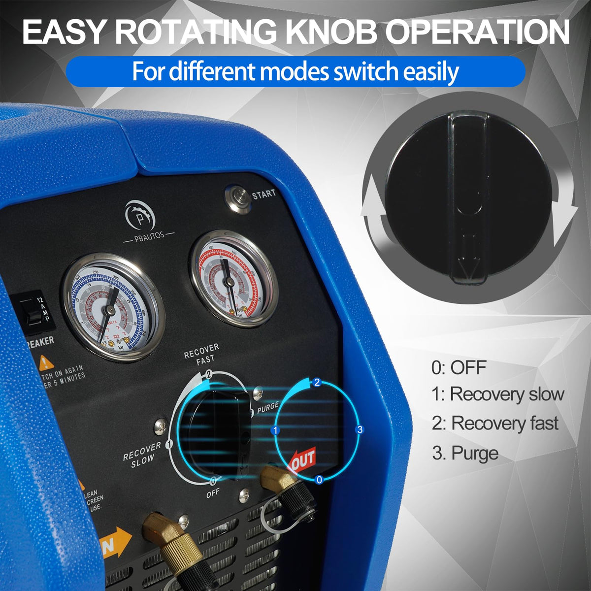 P PBAUTOS 3/4HP R1234YF R32 Refrigerant Recovery Machine, Oil-Less Single Cylinder Portable Freon Recycling Unit 110V for Automotive AC & Household HVAC Systems