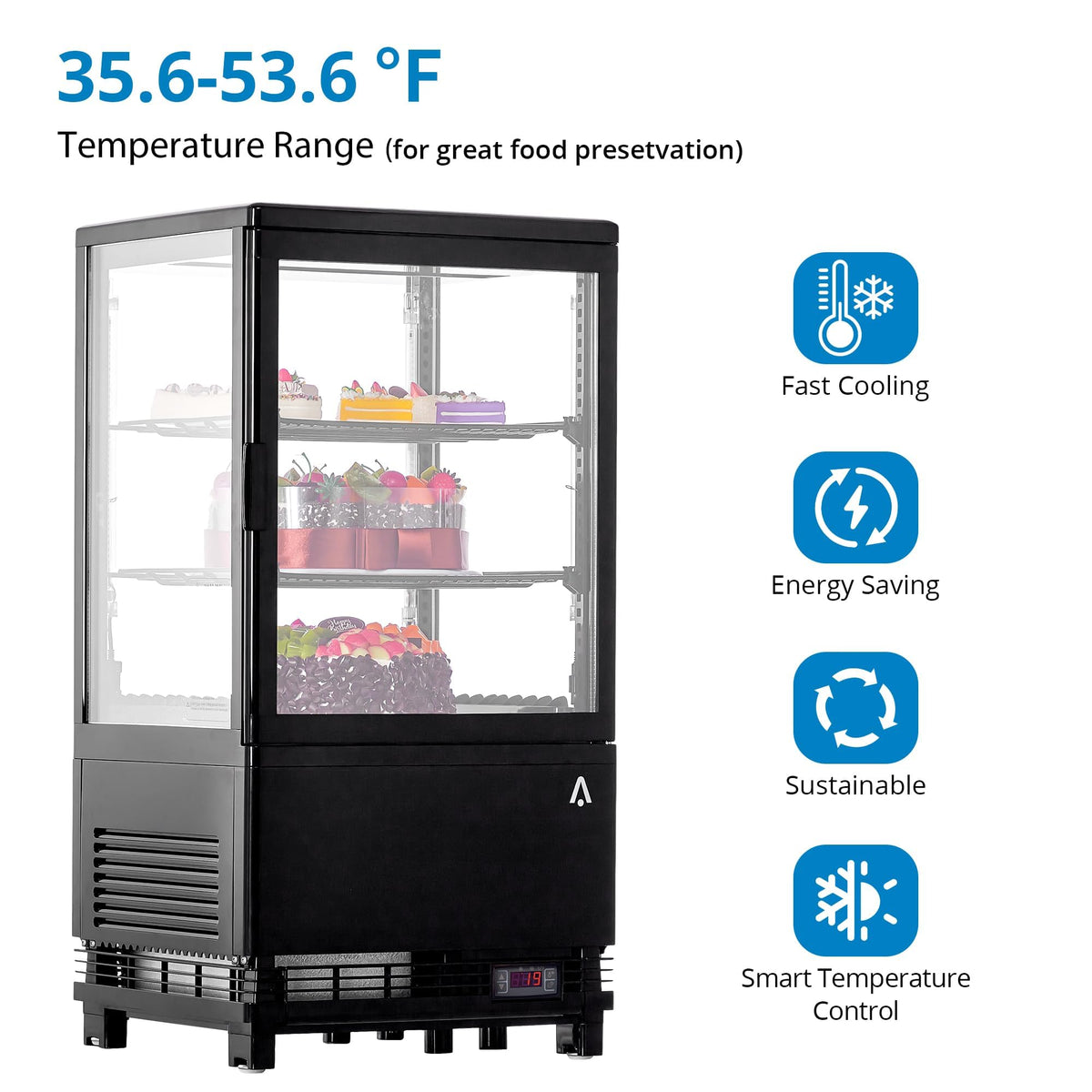 GarveeHome Commercial Beverage Display Refrigerator Upright Glass Door Freezer Cooler with LED Lighting, Adjustable Shelves, Merchandiser Fridge for Restaurant Bar Office Kitchen Store Food Storage