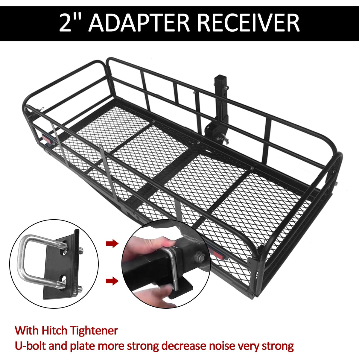 Carivia Folding Hitch Mount Cargo Carrier 60" x 24" x 14" 510 LB Capacity Heavy Duty Cargo Rack Rear Luggage Basket Fits 2" Receiver for Car SUV Pickup Trailer Camping