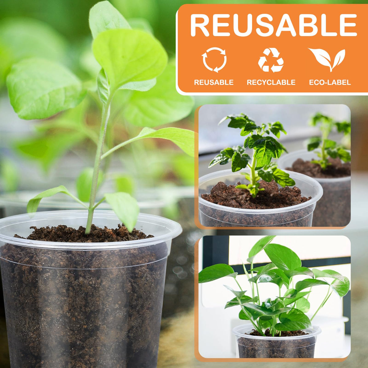 DUNPUTE 45 Pack 7/6/5/4/3 Inch Clear Nursery Pots for Plants, Clear Plastic Plant Pots with Drainage Holes, Transparent Variety Pack Flexible Garden Pot for Outdoor Indoor, Seed Starting Pots