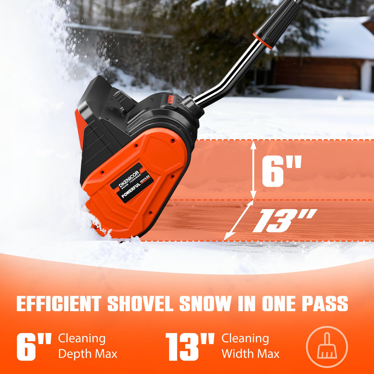 40V Cordless Snow Shovel, 13-Inch | 2 x 40V 4.0A Battery Powered Snow Blower, Powerful Brushless Electric Snow Shovels with Quick Charger & Directional Plate for Pathway, Patio, Deck, Driveway
