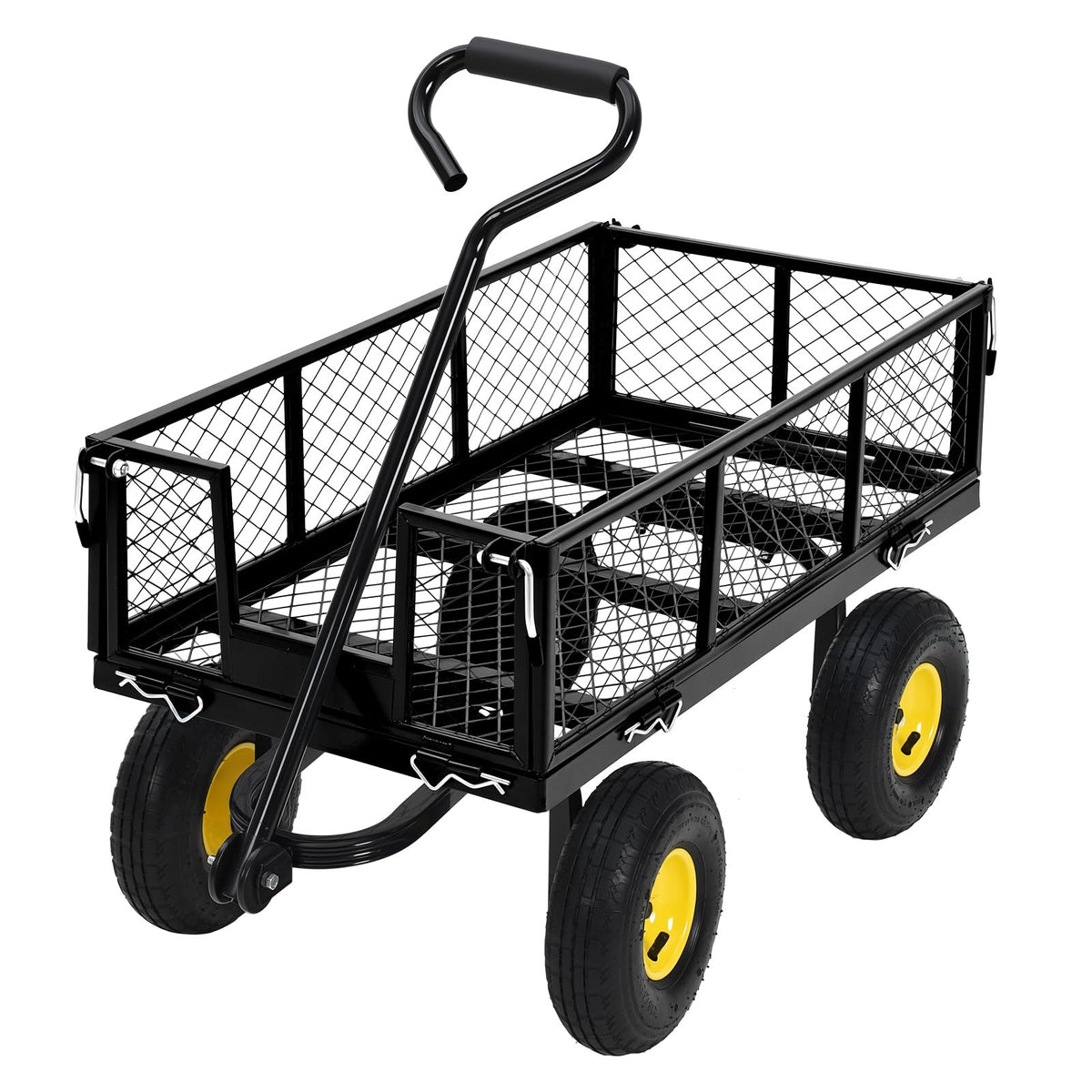1100Lbs Steel Garden Cart, Heavy Duty Utility Wagon with Removable Sides, 180° Rotating Anti-Slip Handle,10in All Terrain Wheels