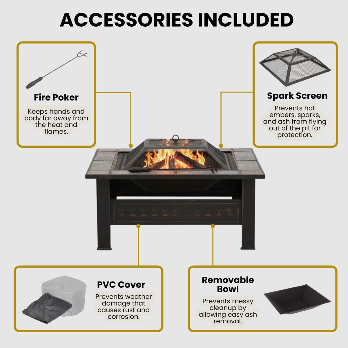 Fire Pit - 32-Inch Outdoor Firepit Table with Screen, Cover, and Poker - Outdoor Fire Pits for Backyard, Deck, Patio, or Porch by Pure Garden (Bronze)