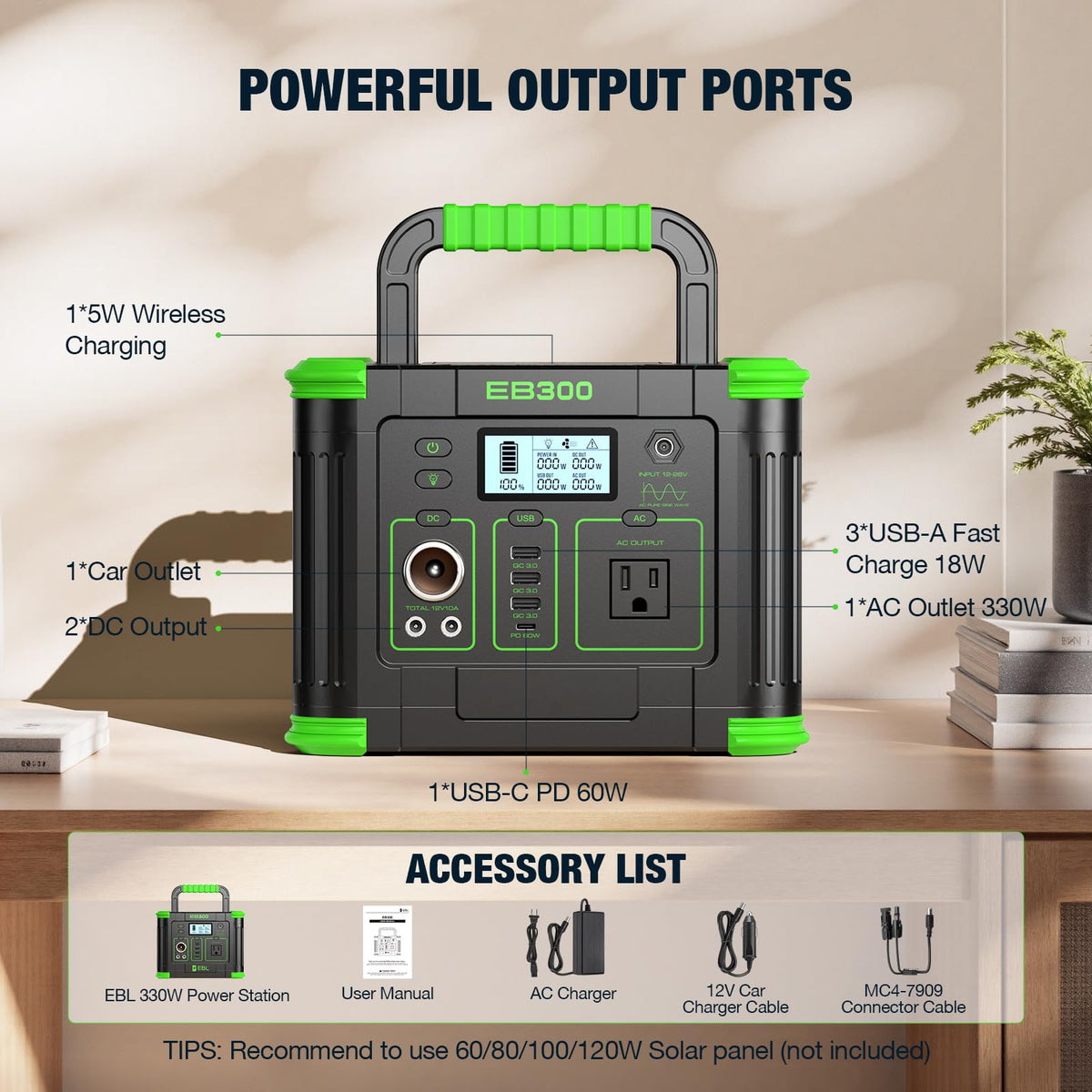 GRECELL Portable Power Station 300W, 288Wh Lithium Battery, 60W Fast Charging, Up to 300W(Peak 600W) AC Outlets, Solar Generator for Outdoor Camping RVs Home Use