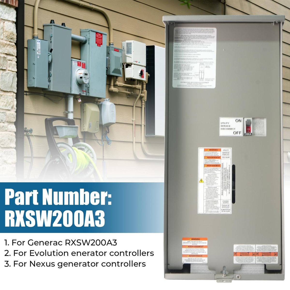 200 Amp Automatic Transfer Switch Replacement for Generac RXSW200A3 - Service Entrance Rated - NEMA 3R Outdoor Aluminum Enclosure - Compatible with Evolution or Nexus Controllers