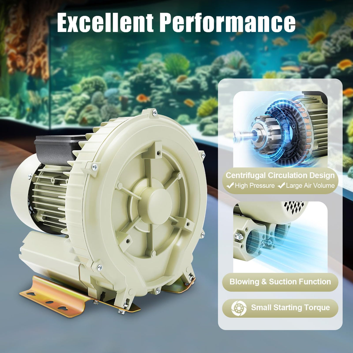 Dfmyhked 370W Aquaculture Vortex Air Blower Pump, 110V 12KPa High Pressure Oxygen Aerator, for Fish Tank Pond Aquarium 60m³/h Commercial Air Pump Blower Dusting