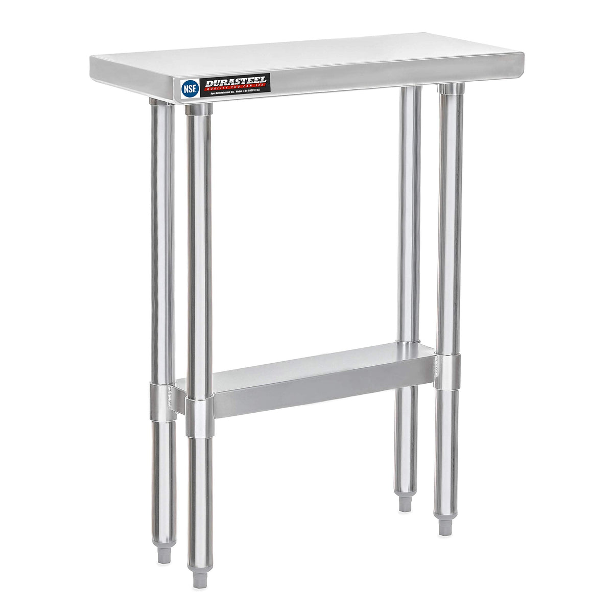 DuraSteel 30x12 Narrow Stainless Steel Table - NSF Small Food Prep Worktable - Counter Height Metal Side Station with Under Shelf - For Laundry Room, Kitchen, Outdoor Grill, Small Spaces