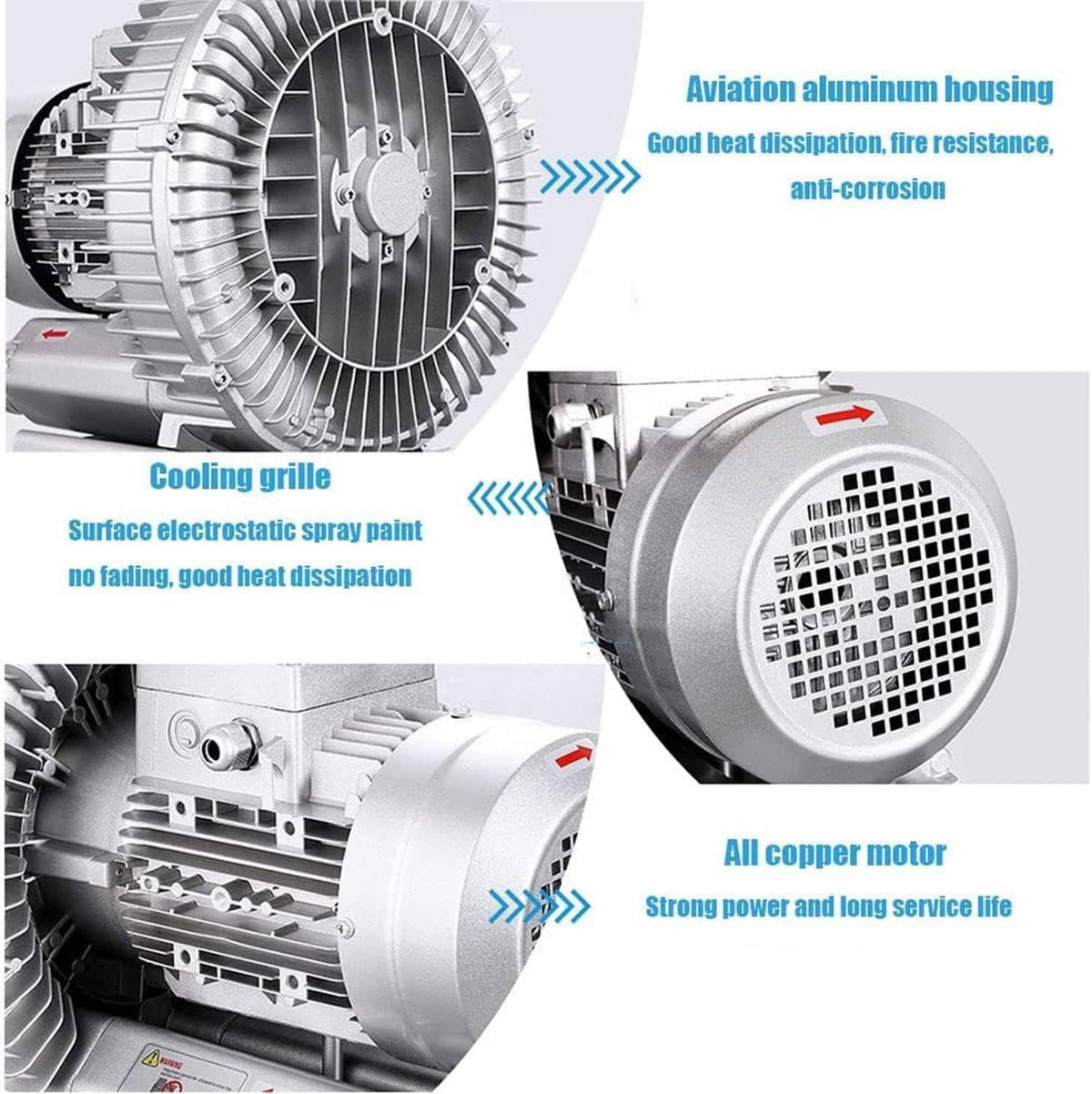 Regenerative Blower, 120W-1100W Single Phase High-Pressure Vortex Ring Blower, Industrial Vacuum Pump for Air Blowing Or Suction for Sewage Aeration Aquarium Fish Pond,1100W/1.48HP