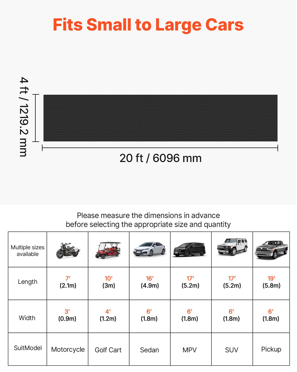 VEVOR Garage Floor Roll, 4 x 20 ft Garage Flooring Mat, 3 mm Thickened Rubber Diamond Plate Floor Protector Mat, Non-Slip, Wear-Resist, Waterproof, Easy to Clean for Warehouse, Gyms,Trailer, Black