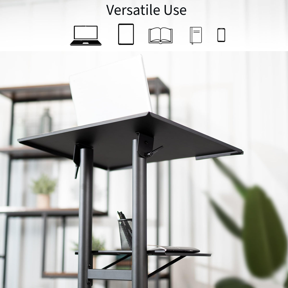 VIVO Mobile 24 x 16 inch Lectern Podium, Height Adjustable Steel Rolling Laptop Cart on Wheels, Black, CART-V03E