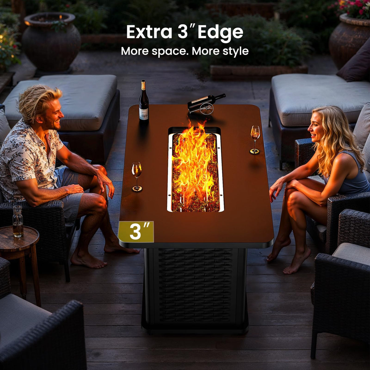 Ciays 43-Inch Rectangular Propane Fire Pit Table - 60,000 BTU, CSA-Certified 2-in-1 Design, 304 Stainless Steel H-Burner, Included Lava Rocks - Ideal for Gatherings & Parties