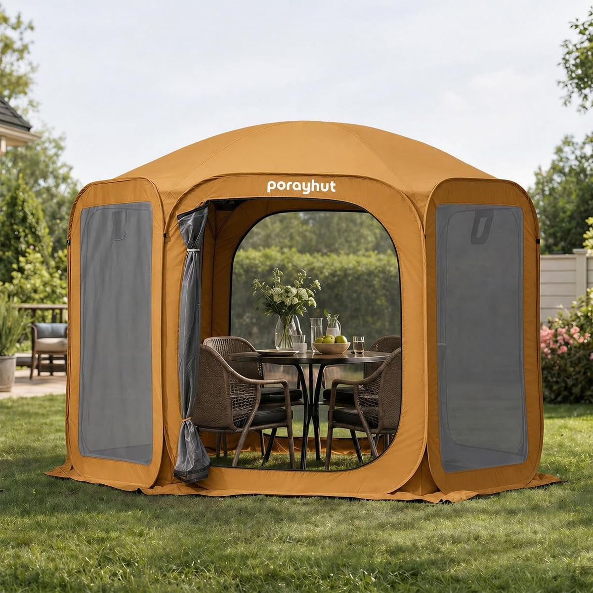 Porayhut Pop up Screen House Tent Sun Shelter with Breathable Mesh Doors,Portable Camping Tent with Detachable Waterproof Floor,10x10FT Screen Canopy Outdoor for Family Friends Party in Backyard,Park