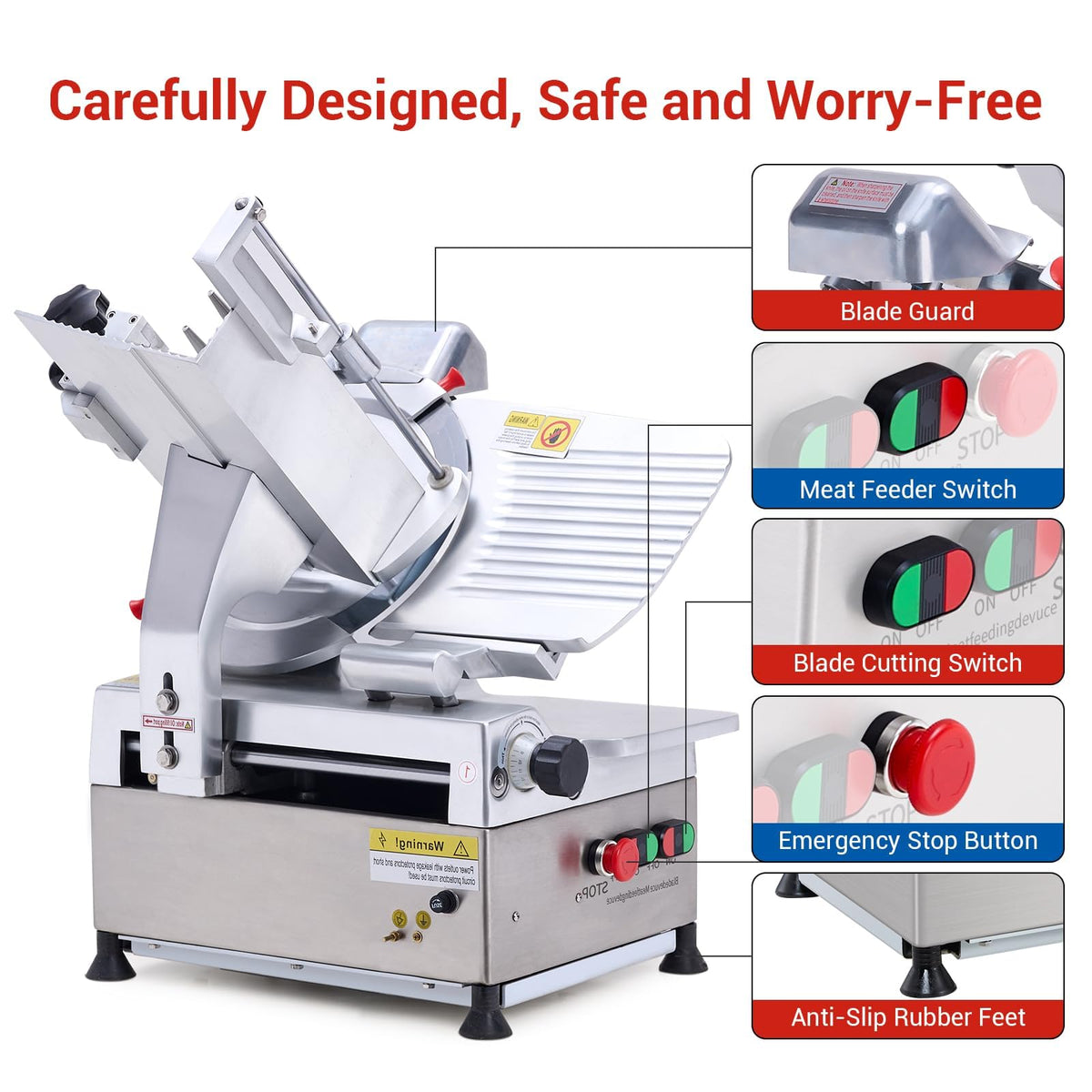 550W Commercial Meat Slicer, Automatic Meat Slicer Machine, Frozen Meat Deli Slicer with Adjustable Thickness From 0 to 15mm for Commercial and Home Use, Low Noise