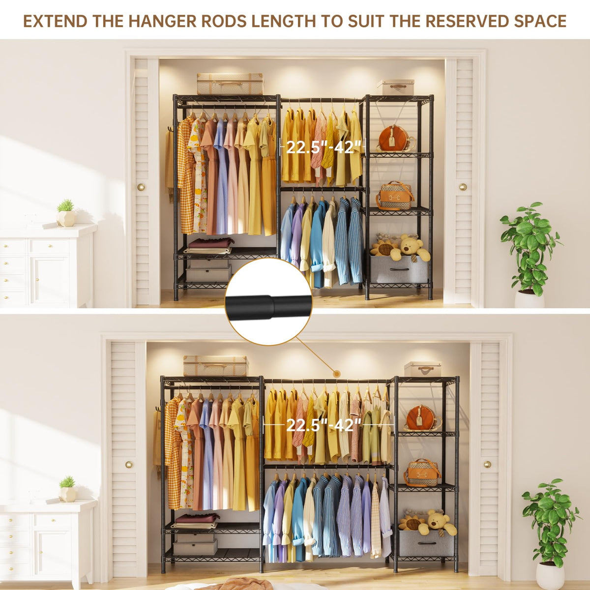 Golpart Coat Rack Clothes Wardrobe：Closet Organizer and Storage Clothing Garment Rack with Shelves Heavy Duty for Hanging Clothes Portable Adjustable Black 15.8" Dx(70-88.5)" Wx76.5 H