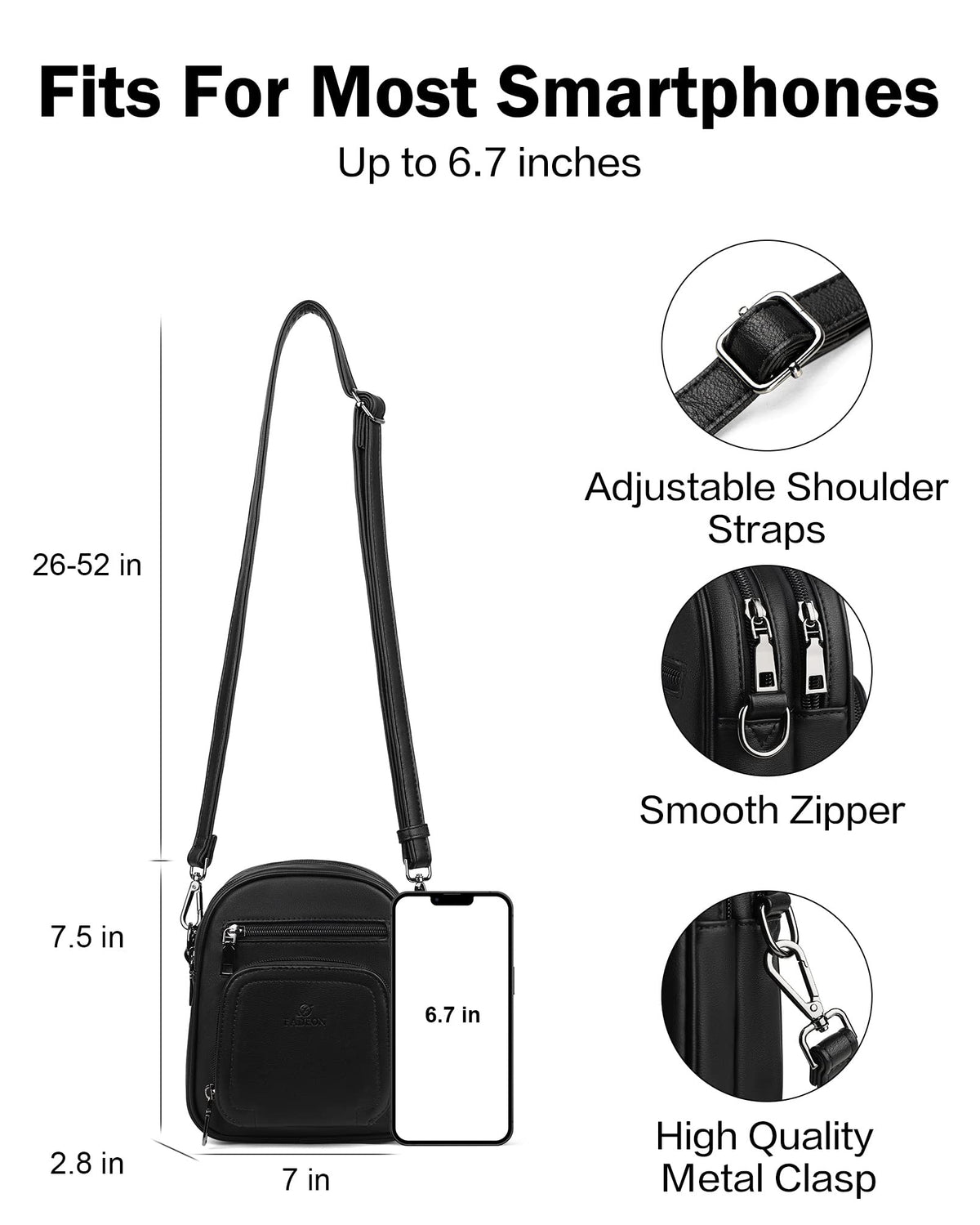 FADEON Small Purses for Women Crossbody Bags, Designer PU Leather Mini Cross Body Purse Travel Shoulder Bag Card Slots