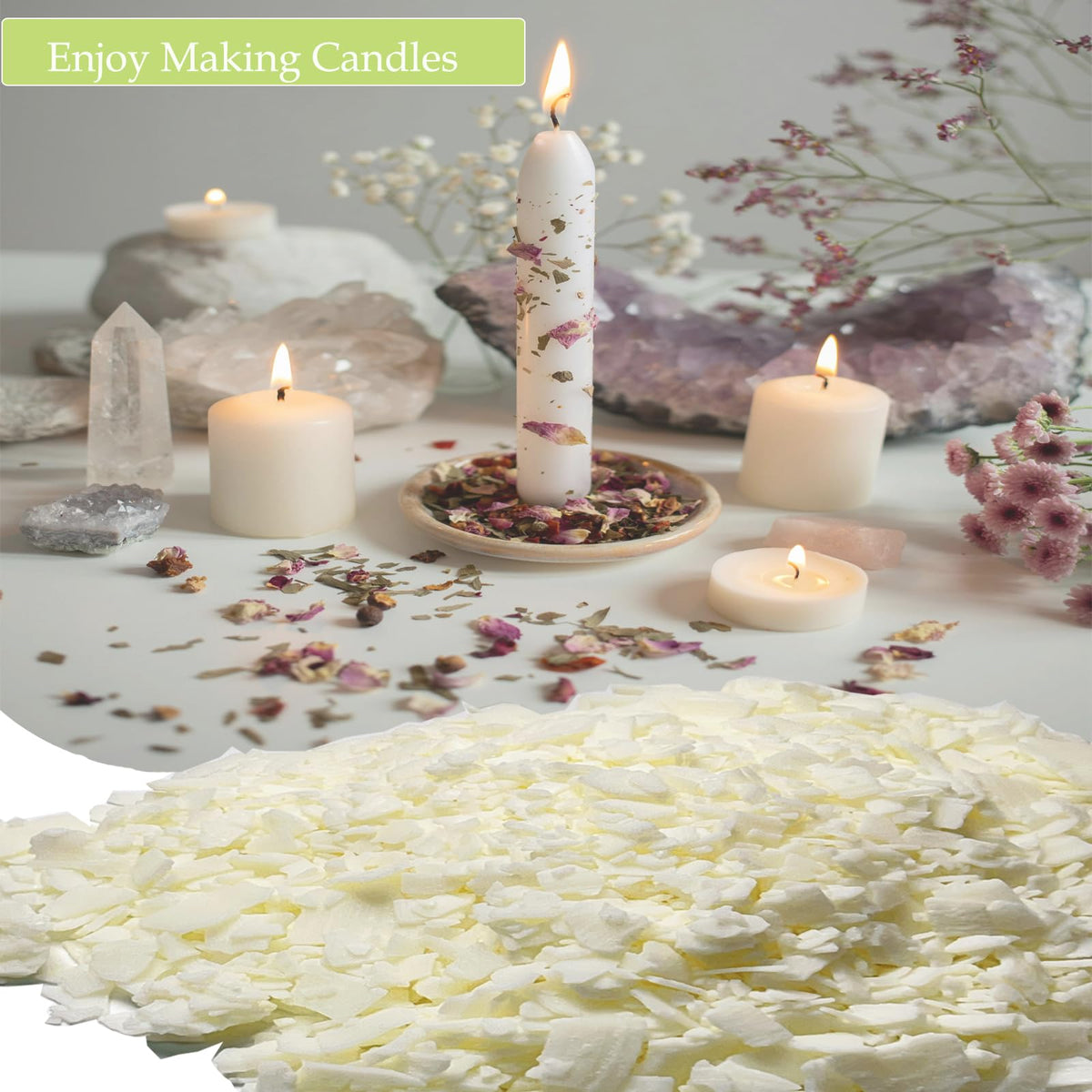 DINGPAI Natural Soy Wax for Candle Making, 2lb Organic Soy Wax Flakes, Premium Soy Candle Wax for Candle Making Supplies, Pure Candle Wax from Farm, No Harmless, Additives