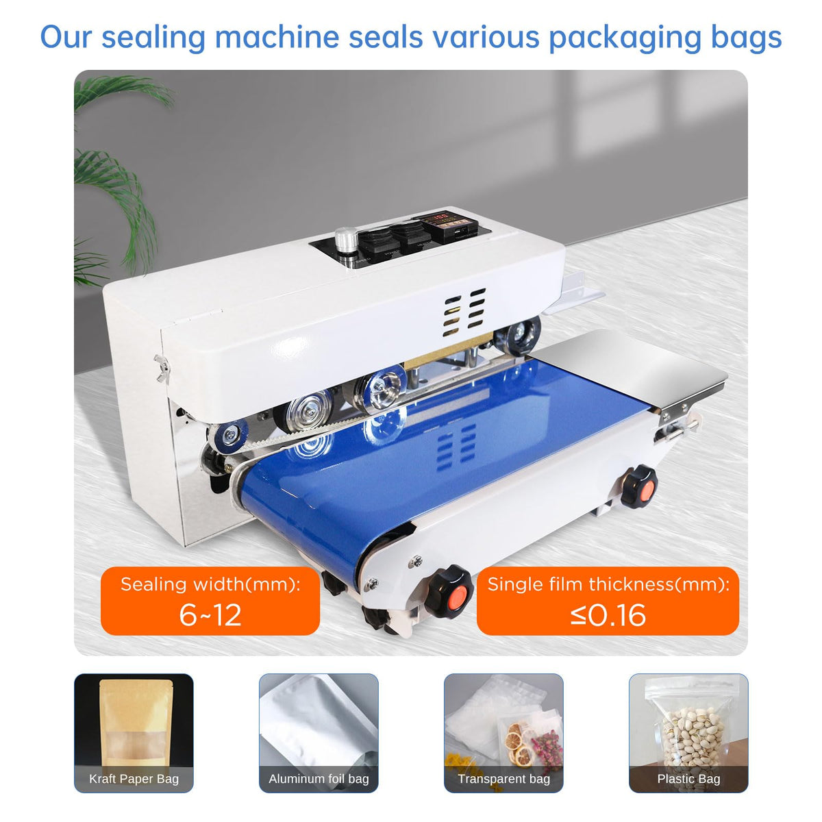ZHONGMIN Commercial Heat Sealer Machine, Automatic Continuous Bag Band Sealing Machine with Digital Temp Control, Adjustable Speed, Desktop Bag Sealer for Plastic Bags Films (110V/60HZ)(FRC-520)