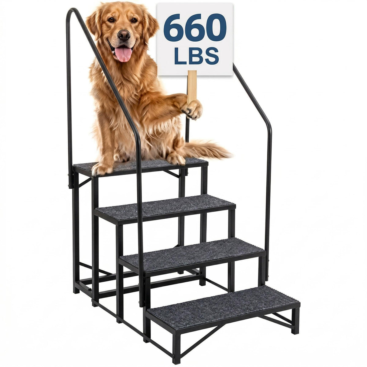 Garvee RV Steps with Handrail,660 Lbs Heavy-Duty 4 Step Camper Entry Step Stairs with Anti-Slip Panel, Mobile Home Stairs Outdoor Camping Travel Trailers Motorhome Hot Tub Spa Portable Step
