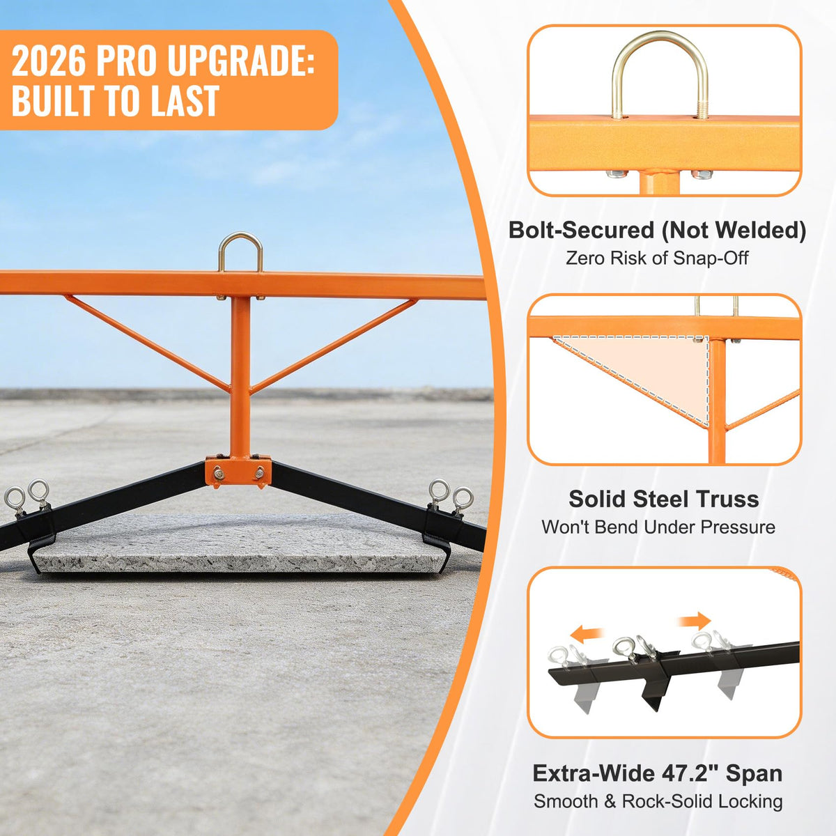 BZ SUN Heavy Duty Paver Slab Lifter, 9" to 47.2" Adjustable Span, 330 lbs Capacity paver lifter, Professional Paving Extractor Tool with 0.45" Thickened Solid Steel & Bolt-Fixed Safety Design