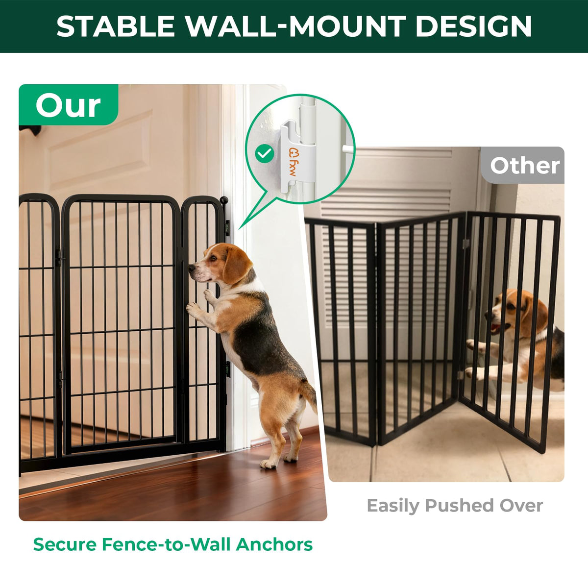 FXW Dog Gate Extra Wide Designed for Indoor Use, Adjustable Width Up to 219-inch Wide (32" H 8 Wire Panels for Small and Medium Dogs), Black